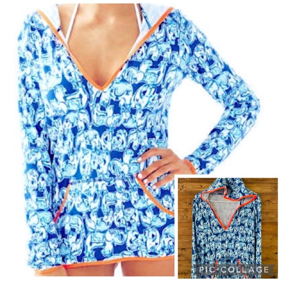 Lilly Pulitzer Tops - Lilly Pulitzer Gabi Luxletic Popover Hoodie UPF 50+ Small Get Trunky Elephant